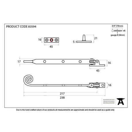 From The Anvil Window Furniture Polished Brass / 8"/200mm From The Anvil - Polished Brass 8" Monkeytail Stay