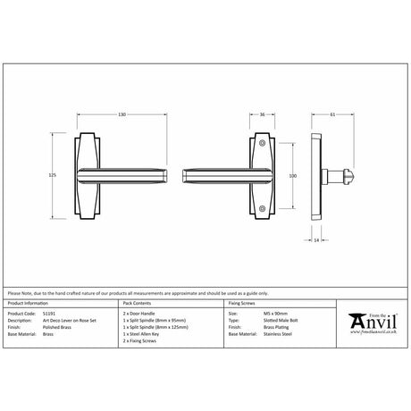 From The Anvil Door Furniture Polished Brass / Round Rose From The Anvil - Polished Brass Art Deco Lever on Rose Set