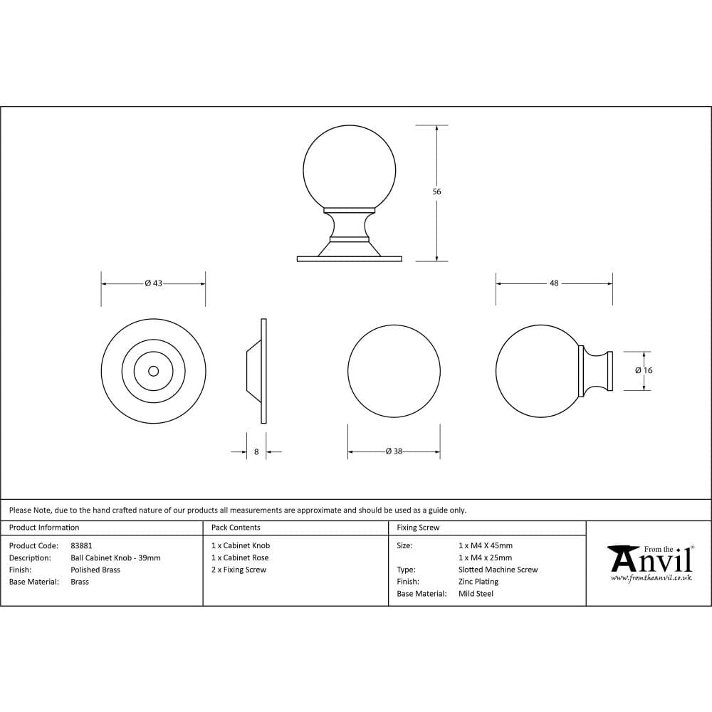 From The Anvil Cabinet Hardware Polished Brass / Cabinet Knobs / 39mm Dia. From The Anvil - Polished Brass Ball Cabinet Knob 39mm