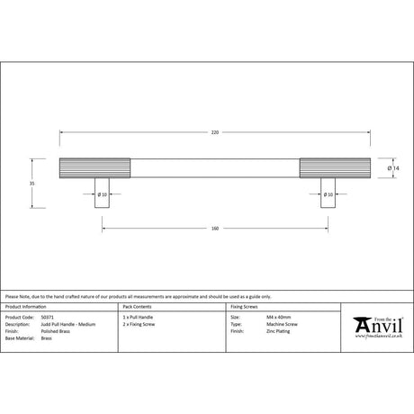 From The Anvil Cabinet Hardware Polished Brass / Cabinet Pull Handles / Medium From The Anvil - Polished Brass Judd Pull Handle - Medium