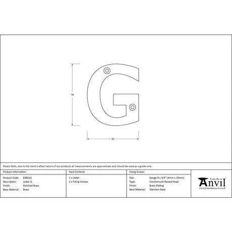 From The Anvil Door Furniture Polished Brass / Letters / G From The Anvil - Polished Brass Letter G
