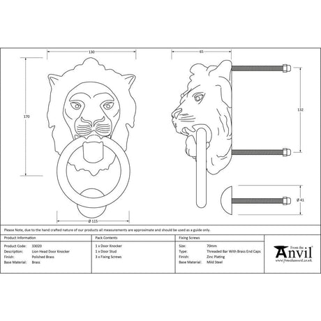 From The Anvil Door Furniture Polished Brass / Lion Door Knocker From The Anvil - Polished Brass Lion Head Door Knocker