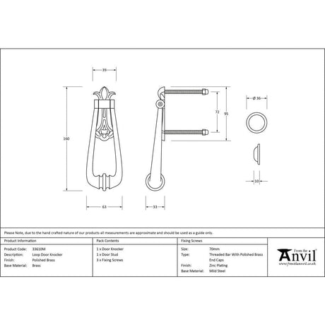 From The Anvil Door Furniture Polished Brass From The Anvil - Polished Brass Loop Door Knocker