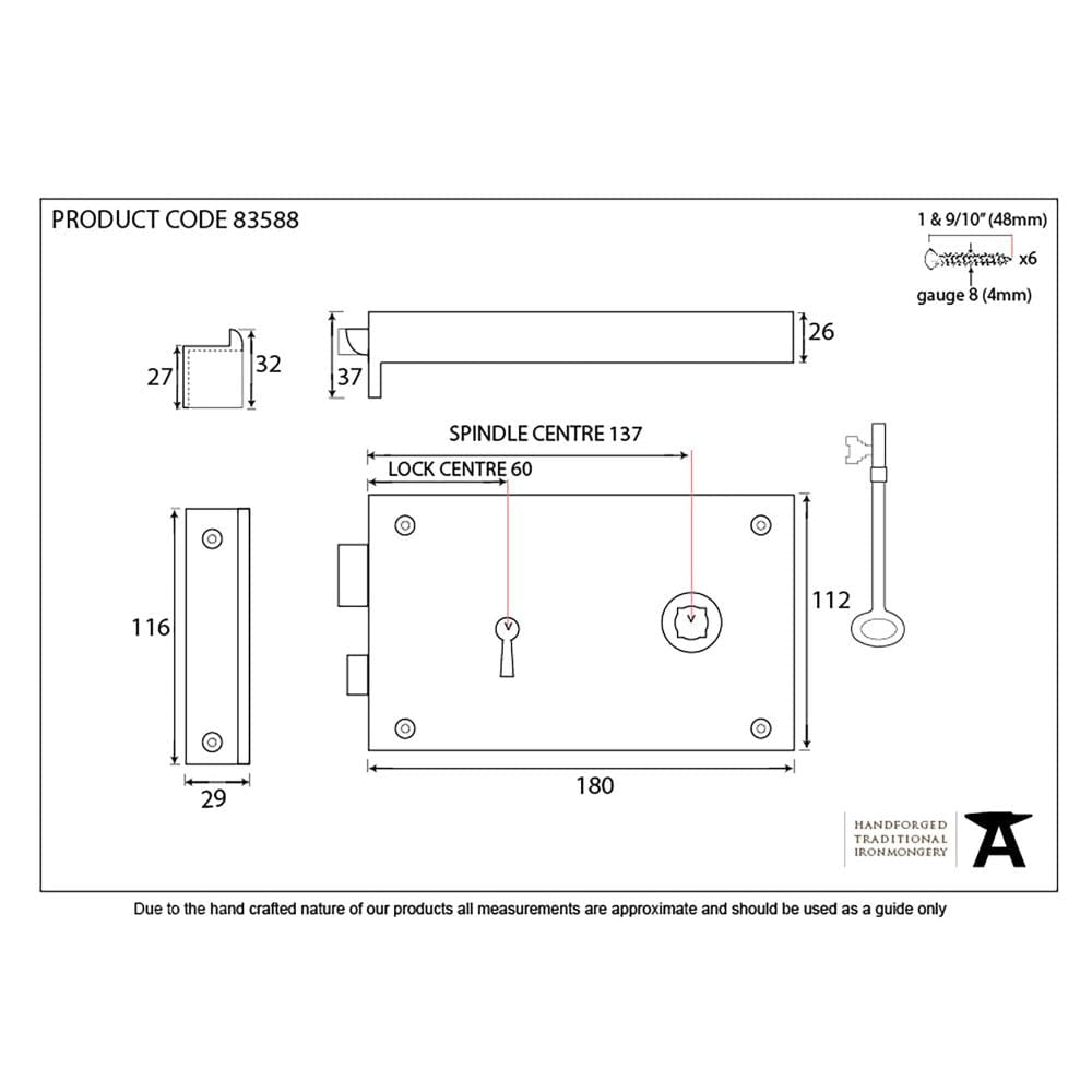 From The Anvil Locks & Latches Polished Brass / Rim Locks From The Anvil - Polished Brass Right Hand Rim Lock - Large