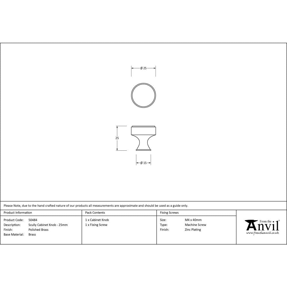 From The Anvil Cabinet Hardware Polished Brass / Cabinet Knobs / 25mm Dia. From The Anvil - Polished Brass Scully Cabinet Knob - 25mm