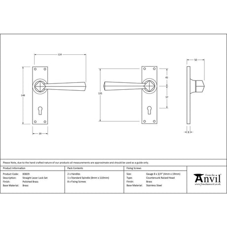 From The Anvil Door Furniture Polished Brass / Std. Lock Handles From The Anvil - Polished Brass Straight Lever Lock Set