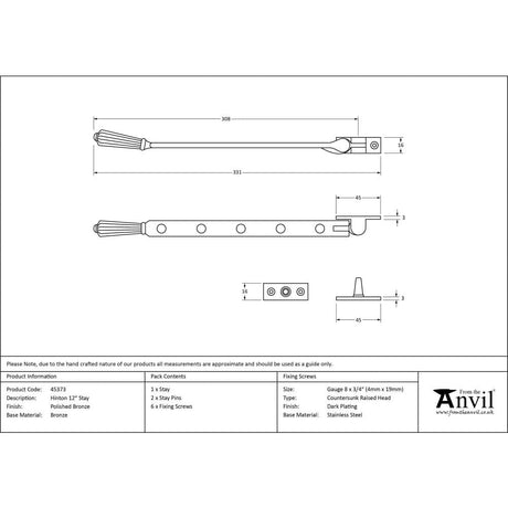 From The Anvil Window Furniture Polished Bronze / 12"/300mm From The Anvil - Polished Bronze 12" Hinton Stay