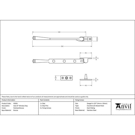 From The Anvil Window Furniture Polished Bronze / 8"/200mm From The Anvil - Polished Bronze 8" Avon Stay