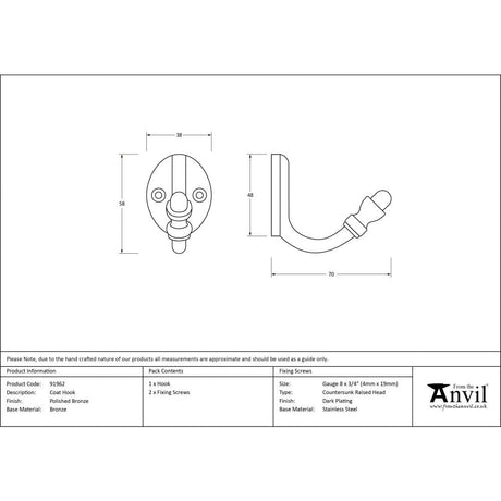 From The Anvil Accessories Polished Bronze / Single Coat Hooks From The Anvil - Polished Bronze Coat Hook