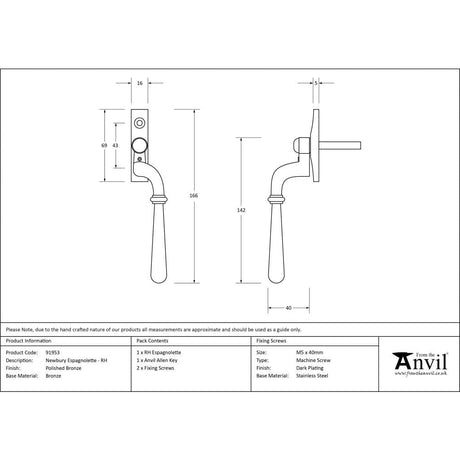 From The Anvil Window Furniture Polished Bronze / Right Hand / Yes From The Anvil - Polished Bronze Newbury Espag - RH