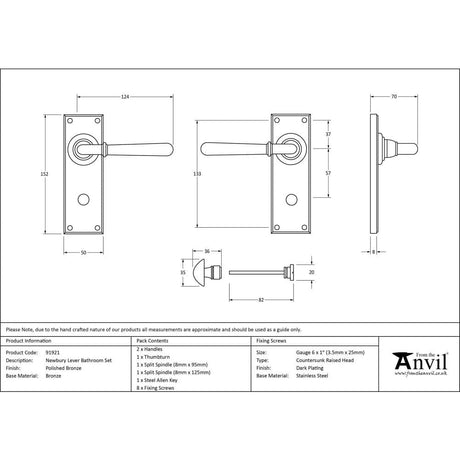 From The Anvil Door Furniture Polished Bronze / Bathroom Lock Handles From The Anvil - Polished Bronze Newbury Lever Bathroom Set