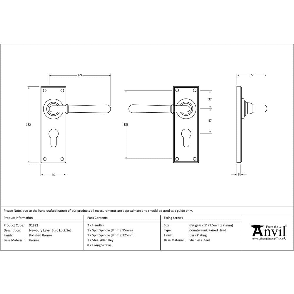 From The Anvil Door Furniture Polished Bronze / Euro Profile Lock Handles From The Anvil - Polished Bronze Newbury Lever Euro Lock Set