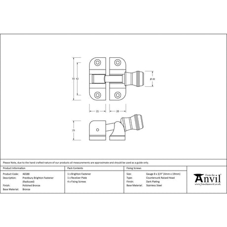 From The Anvil Window Furniture Polished Bronze / Sash Window Brighton Fasteners / Yes From The Anvil - Polished Bronze Prestbury Brighton Fastener (Radiused)