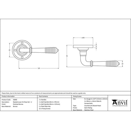 From The Anvil Door Furniture Polished Bronze / Round Rose From The Anvil - Polished Bronze Reeded Lever on Rose Set - Unsprung