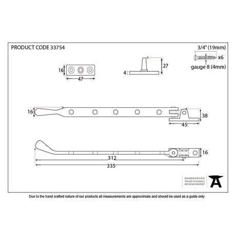 From The Anvil Window Furniture Polished Chrome / 12"/300mm From The Anvil - Polished Chrome 12" Peardrop Stay