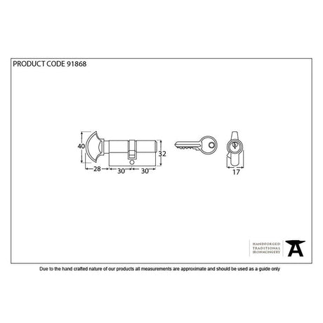 From The Anvil Locks & Latches Polished Chrome / Euro Cylinder & Turn / 30 x 30mm From The Anvil - Polished Chrome 30/30 Euro Cylinder/Thumbturn