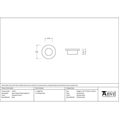 From The Anvil Door Furniture Polished Chrome / Door Edge Pull / Round From The Anvil - Polished Chrome 34mm Round Finger Edge Pull