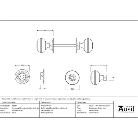 From The Anvil Door Furniture Polished Chrome / Mortice/Rim Knobs From The Anvil - Polished Chrome 50mm Prestbury Mortice/Rim Knob Set