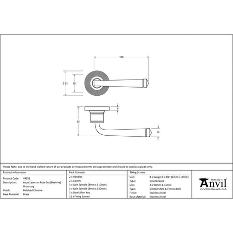 From The Anvil Door Furniture Polished Chrome / Round Rose From The Anvil - Polished Chrome Avon Round Lever on Rose Set (Beehive) - Unsprung