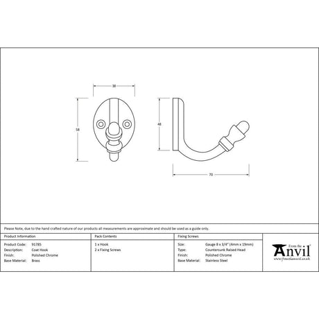 From The Anvil Accessories Polished Chrome / Single Coat Hooks From The Anvil - Polished Chrome Coat Hook