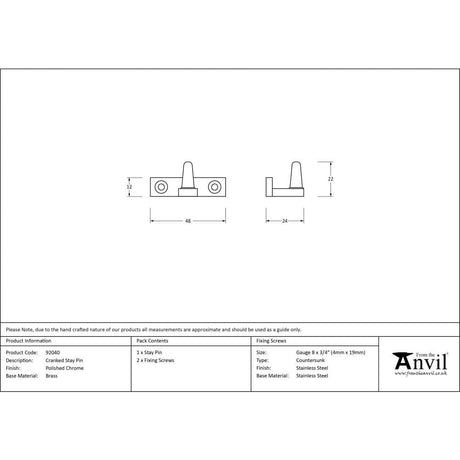 From The Anvil Window Furniture Polished Chrome / Cranked Casement Stay Pins From The Anvil - Polished Chrome Cranked Stay Pin