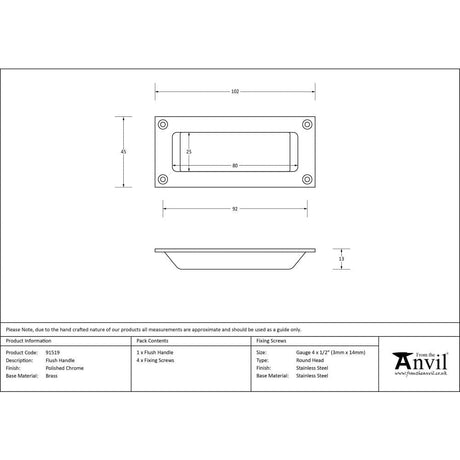 From The Anvil Door Furniture Polished Chrome / Flush Handle / Rectangular From The Anvil - Polished Chrome Flush Handle
