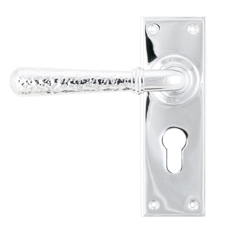 From The Anvil Door Furniture Polished Chrome / Euro Profile Lock Handles From The Anvil - Polished Chrome Hammered Newbury Lever Euro Lock Set