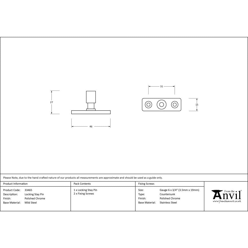 From The Anvil Window Furniture Polished Chrome / Casement Stay Locking Pin From The Anvil - Polished Chrome Locking Stay Pin