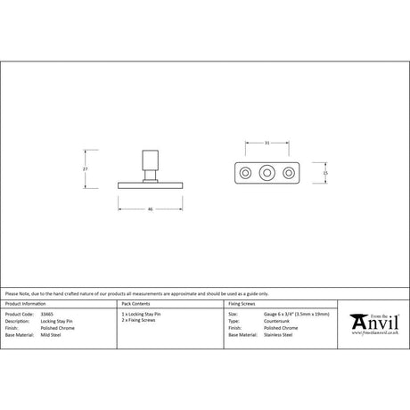 From The Anvil Window Furniture Polished Chrome / Casement Stay Locking Pin From The Anvil - Polished Chrome Locking Stay Pin