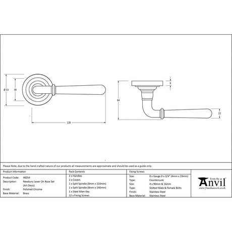 From The Anvil Door Furniture Polished Chrome / Round Rose From The Anvil - Polished Chrome Newbury Lever on Rose Set (Art Deco)
