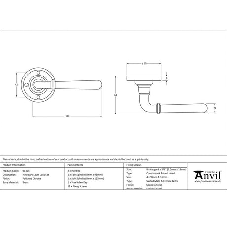 From The Anvil Door Furniture Polished Chrome / Round Rose From The Anvil - Polished Chrome Newbury Lever on Rose Set