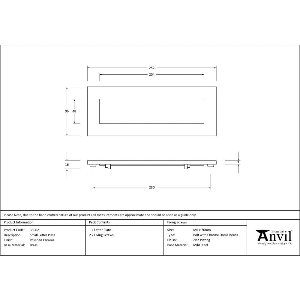 From The Anvil Door Furniture Polished Chrome / Letter Plates / 252 x 96mm From The Anvil - Polished Chrome Small Letter Plate