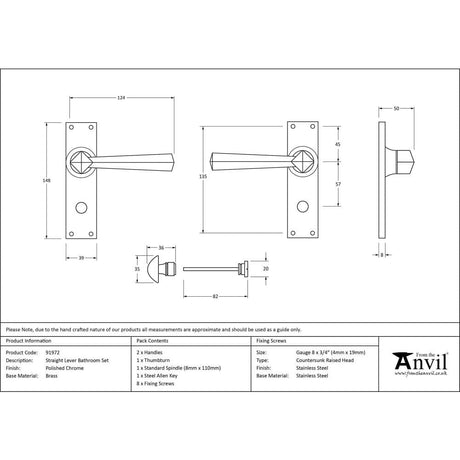 From The Anvil Door Furniture Polished Chrome / Bathroom Lock Handles From The Anvil - Polished Chrome Straight Lever Bathroom Set