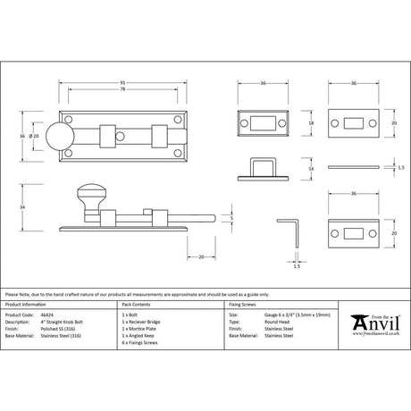 From The Anvil Accessories Polished Marine SS (316) / Straight Surface Bolts / 100mm / 4" From The Anvil - Polished Marine SS (316) 4" Universal Bolt