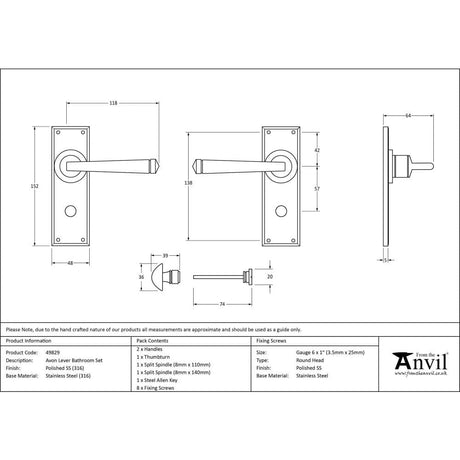 From The Anvil Door Furniture Polished Marine SS (316) / Bathroom Lock Handles From The Anvil - Polished Marine SS (316) Avon Lever Bathroom Set