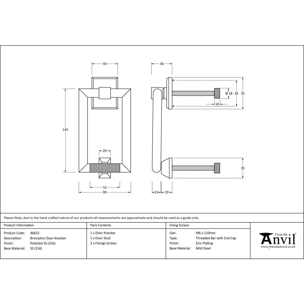 From The Anvil Door Furniture Polished Marine SS (316) From The Anvil - Polished Marine SS (316) Brompton Door Knocker