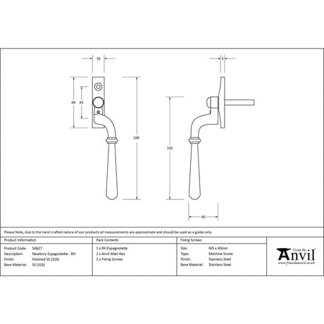From The Anvil Window Furniture Polished Marine SS (316) / Right Hand / Yes From The Anvil - Polished Marine SS (316) Newbury Espag - RH