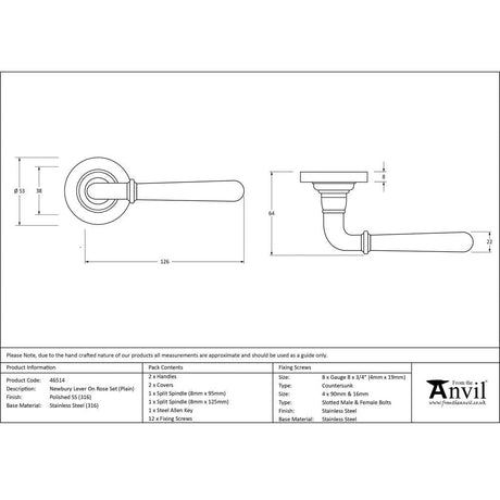 From The Anvil Door Furniture Polished Marine SS (316) / Round Rose From The Anvil - Polished Marine SS (316) Newbury Lever on Rose Set (Plain)