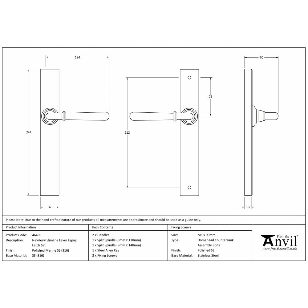 From The Anvil Door Furniture Polished Marine SS (316) / Multi Point Latch Set From The Anvil - Polished Marine SS (316) Newbury Slimline Lever Espag. Latch Set