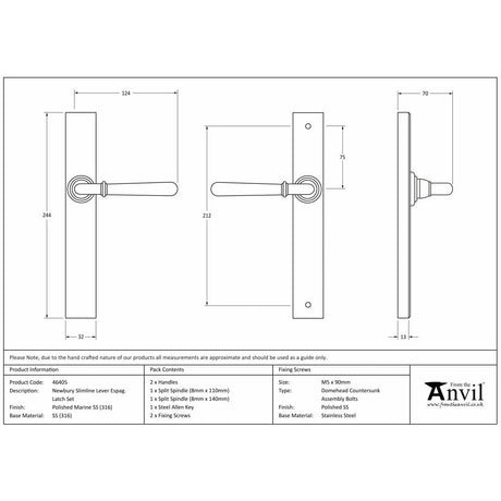 From The Anvil Door Furniture Polished Marine SS (316) / Multi Point Latch Set From The Anvil - Polished Marine SS (316) Newbury Slimline Lever Espag. Latch Set