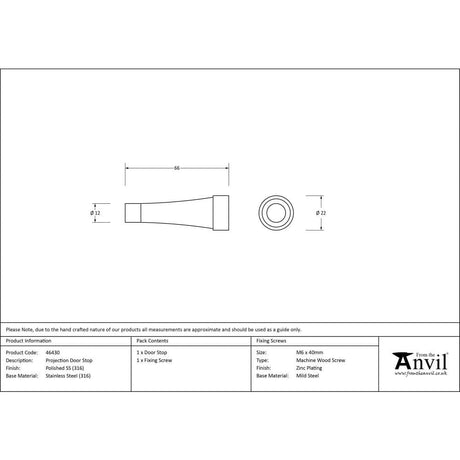 From The Anvil Door Furniture Polished Marine SS (316) / Projection Door Stop From The Anvil - Polished Marine SS (316) Projection Door Stop