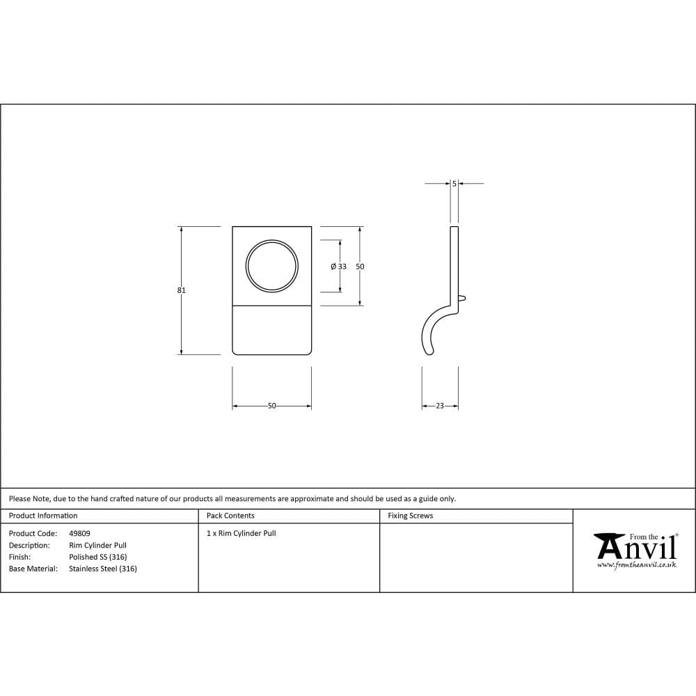 From The Anvil Door Furniture Polished Marine SS (316) / Rim Profile Cylinder Pulls From The Anvil - Polished Marine SS (316) Rim Cylinder Pull