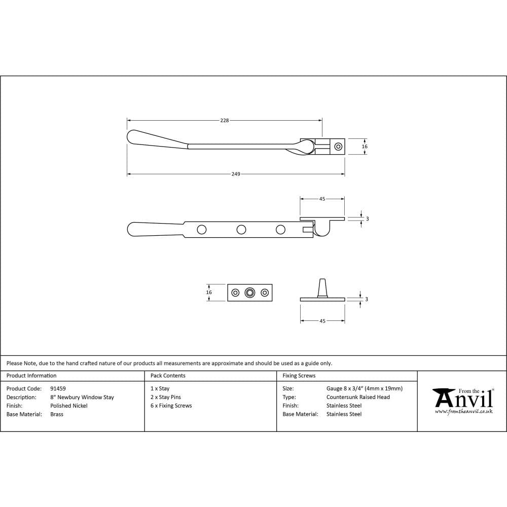 From The Anvil Window Furniture Polished Nickel / 8"/200mm From The Anvil - Polished Nickel 8" Newbury Stay