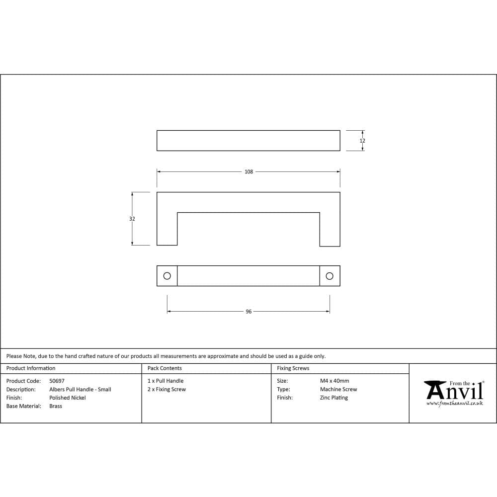 From The Anvil Cabinet Hardware Polished Nickel / Cabinet Pull Handles / Small From The Anvil - Polished Nickel Albers Pull Handle - Small