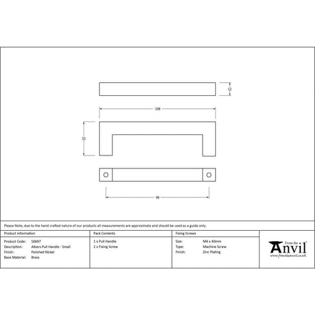 From The Anvil Cabinet Hardware Polished Nickel / Cabinet Pull Handles / Small From The Anvil - Polished Nickel Albers Pull Handle - Small