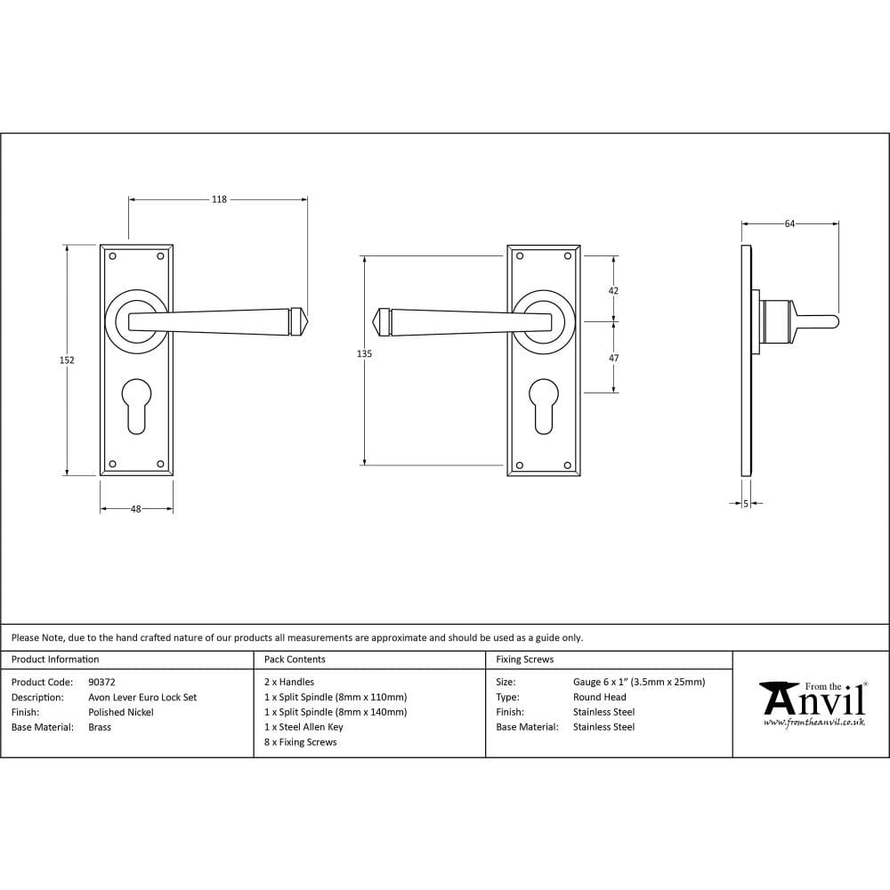 From The Anvil Door Furniture Polished Nickel / Euro Profile Lock Handles From The Anvil - Polished Nickel Avon Lever Euro Lock Set