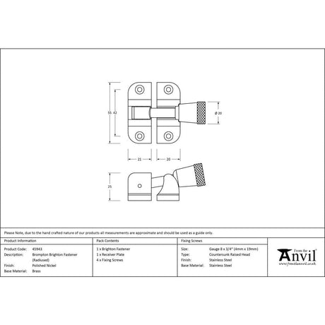 From The Anvil Window Furniture Polished Nickel / Sash Window Brighton Fasteners / Yes From The Anvil - Polished Nickel Brompton Brighton Fastener (Radiused)