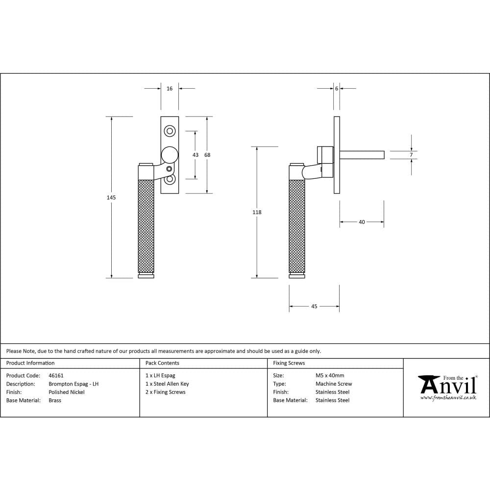 From The Anvil Window Furniture Polished Nickel / Left Hand / Yes From The Anvil - Polished Nickel Brompton Espag - LH