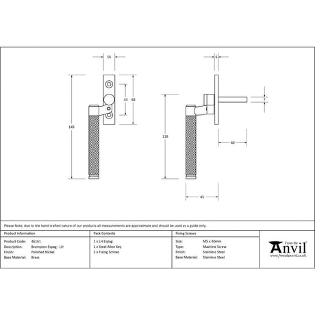 From The Anvil Window Furniture Polished Nickel / Left Hand / Yes From The Anvil - Polished Nickel Brompton Espag - LH