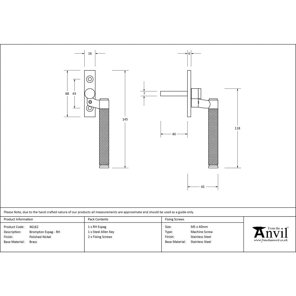 From The Anvil Window Furniture Polished Nickel / Right Hand / Yes From The Anvil - Polished Nickel Brompton Espag - RH